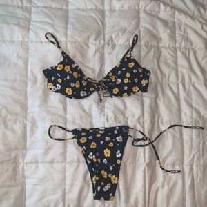 Haute swimwear black floral bikini NWT!